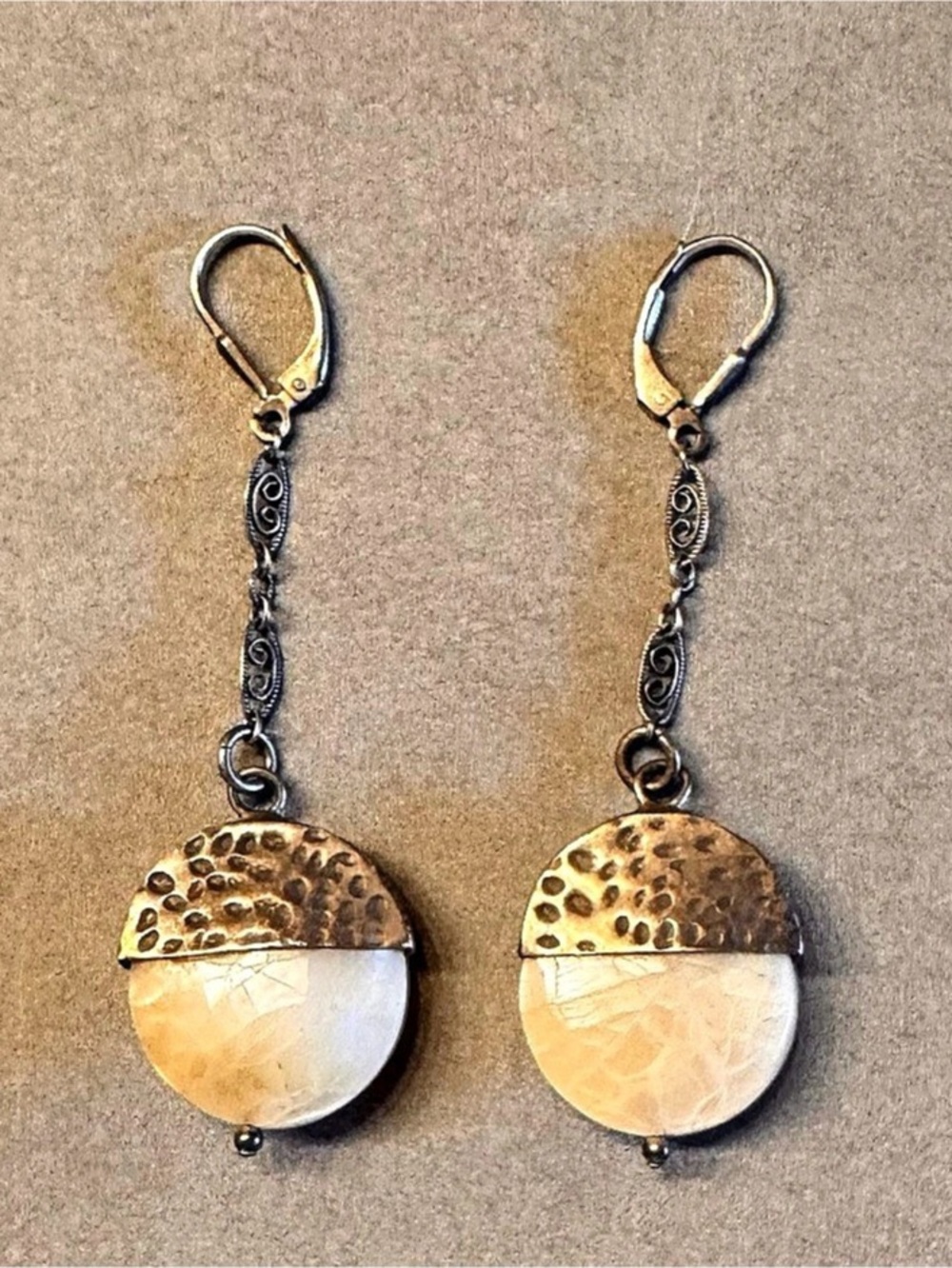 Gold & White Dangle Earrings Like New